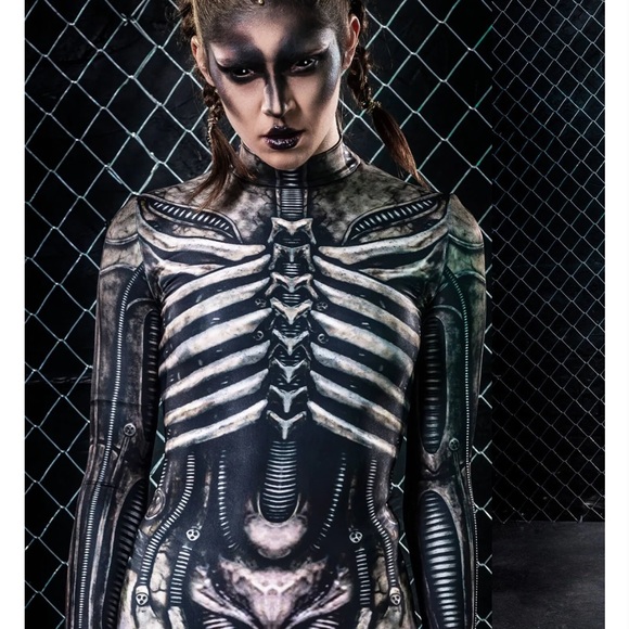 Badinka bodysuit catsuit long sleeve Xenomorph skeleton alien festival costume - Picture 7 of 7
